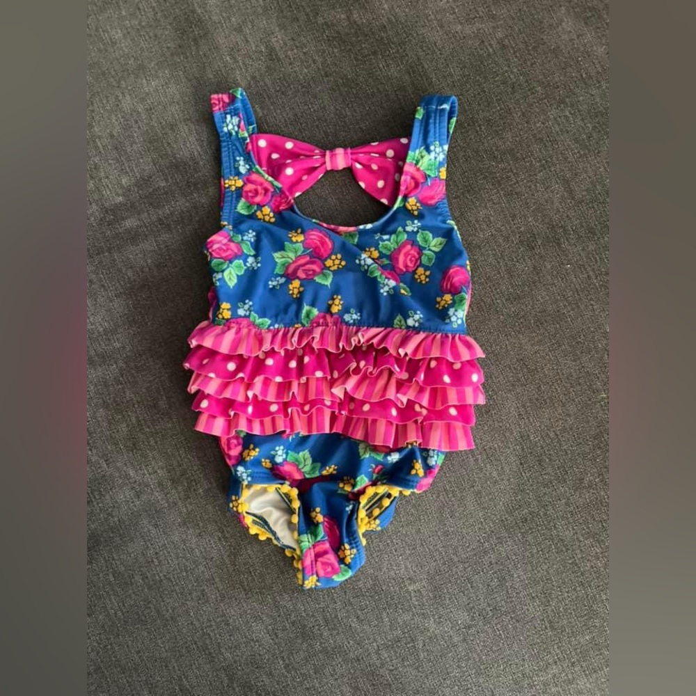 Matilda Jane Blue and Pink floral swimsuit with ruffles